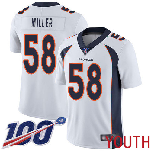 Youth Denver Broncos #58 Von Miller White Vapor Untouchable Limited Player 100th Season Football NFL Jersey